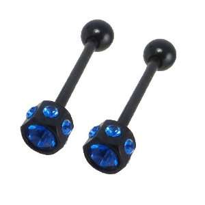   Blue Gems Straight Barbell Surgical Steel 14 Gauge (2 Pieces): Jewelry