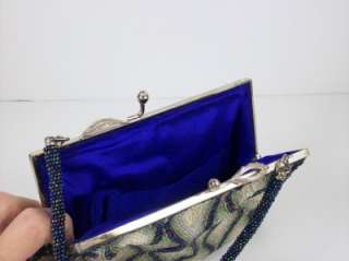 Vintage Micro Bead Handbag Purse Royal Blue Interior Acorn & Leaf 