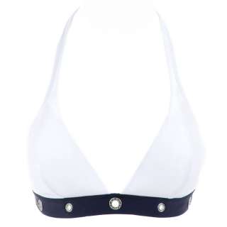 White & blue triangle bikini set, neck halter & back closure.