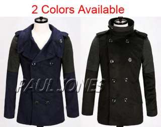   Fashion Mens Slim Double Breasted Winter Warmer Trench Overcoat Jacket