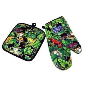  Tree Frogs FROG Oven Mitt Potholder Set by Broad Bay 