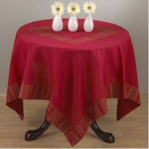   Red Woven Striped Tablecloth   80 Inch Square   New