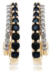    14k Yellow Gold Blue Sapphire and Diamond J Hoop Earrings Jewelry