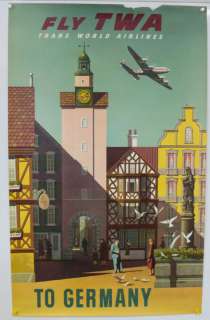 Fly TWA To Germany Original Vintage Travel Poster 1960  