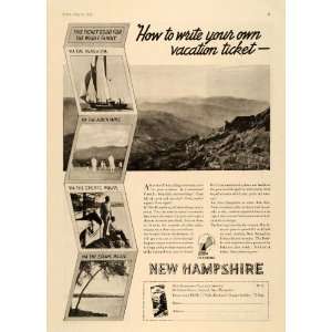 1935 Ad New Hampshire Tourism Travel Mountains Sea Land 