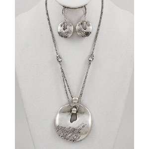   Silver Tone Weathered Deco Necklace & Earring Set 