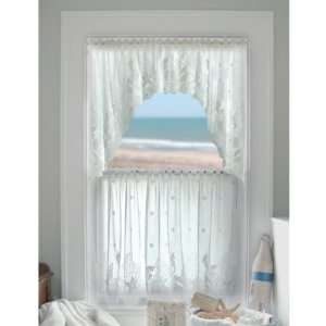  24 Seascape Lace Tier Curtain   White