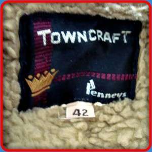 Vintage Towncraft Sherpa Lined Barn Coat WESTERN Suede Leather RANCHER 