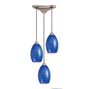  3 Light Pendant In Satin Nickel And Sapphire Glass