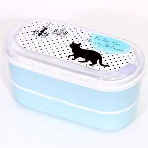  beautiful blue Bento Box with black cat lunch box Toys 