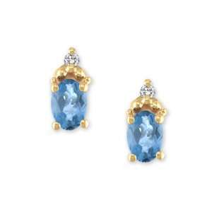   Birthstone Earrings 14k Yellow Gold Blue Topaz Earrings: Jewelry