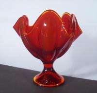Ruby Red Glass Handkerchief Compote Viking Six Petal  