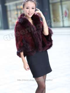 100% Real Knitted Mink Fur Fox Collar Stole Coat Shawl Cape Scarf 