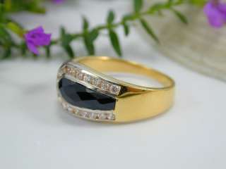 STYLISH ONYX CZ 18K 24K Gold GP Thai Ring Sz: 8.75  