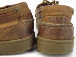 Mens boat shoes brown leather Sperry Top Sider 8.5 M moccasins  