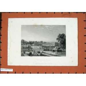  View Canal Trianon River Boats People Engraving Print 