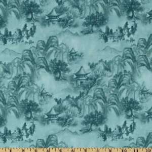  44 Wide Silk Garden Toile Blue Fabric By The Yard: Arts 