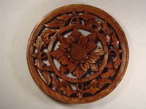 Hand Carved Bali Round Wall Panel Flower Relief ART  