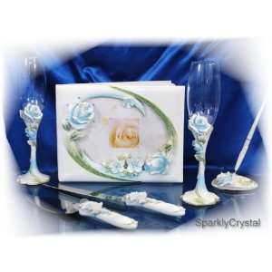  Wedding Guest book, Toasting glasses, cake knife and pen 