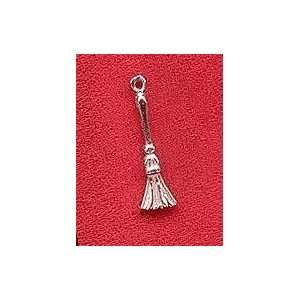  Wiccan Pagan Charm 3D Broom Besom 925 Sterling Silver 
