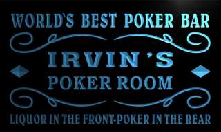   Irvins Best Poker Man Cave Liquor Bar Beer Neon Light Sign  