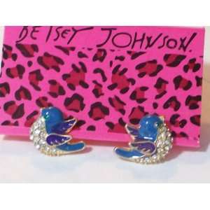 BETSEY JOHNSON Happy Blue Birds Crystal & Enamel Studs Earrings
