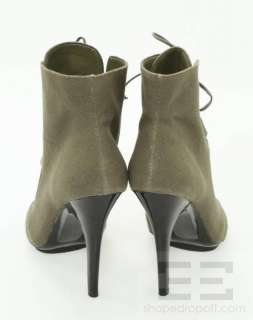 BCBGeneration Olive Green Canvas Lace Up Open Toe Booties Size 8 