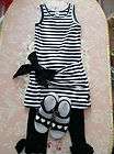 Jottum White & Black Stripe Bow Accent Jersey Cotton Dress,116cm, 5 