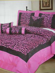 7PC Queen Size Zebra Pink And Black Comforter Set Spread Bed In A Bag 