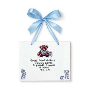  Hand Painted Ceramic Tile Birth Certificate: Teddy Bear 