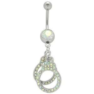  Dangle Hand Cuffs Belly Ring with Opal Cz Gems: Jewelry