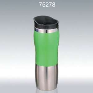   Home 15 oz Stainless Steel Travel Mug with Green Band: Home & Kitchen