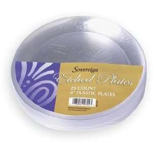   Sovereign Floral Etched 9 inch Clear Plastic Plates: Kitchen & Dining