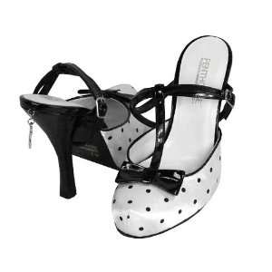 Womens White and Black Polka Dot High Heel Shoes   Size 12  