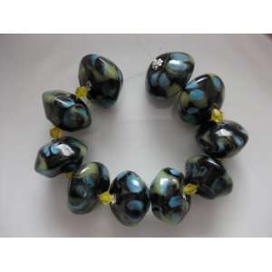   Glass Beads Black Blue & Yellow Mix Color x 10pc: Everything Else