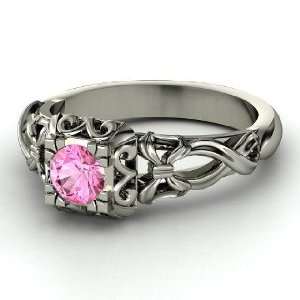    Ribbon Lace Ring, Round Pink Sapphire Platinum Ring: Jewelry