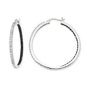   Sterling Silver Black and White Cubic Zirconia Hoop Earrings: Jewelry