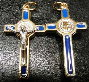 St. Benedict Medal Crucifix Blue/Gold NEW Made in Italy  