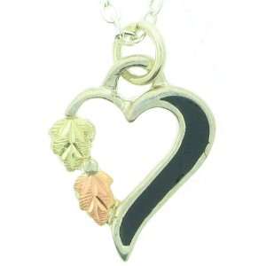  Ladies Black Hills Gold Black Inlayed Heart Pendant 