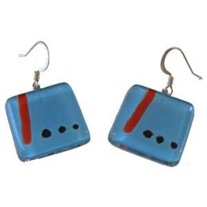  Square Fused Glass Earrings   Blue Miro Design (Chile 