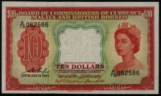 Malaya & British Borneo QE Bank Note 1953 #p3 aUNC [R@1085]  