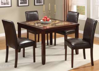 5PC BERESFORD FAUX MARBLE CHERRY WOOD DINING TABLE SET  