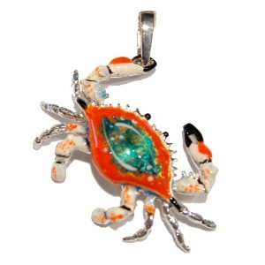  Sterling Silver Enamel Crab Pendant Jewelry