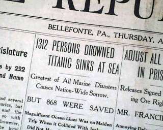   SINKING White Star Line Ocean Liner 1st Report SINKS 1912 Newspaper