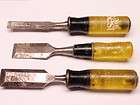 lot of 3 vintage yellow acrylic handle wood chisels 1