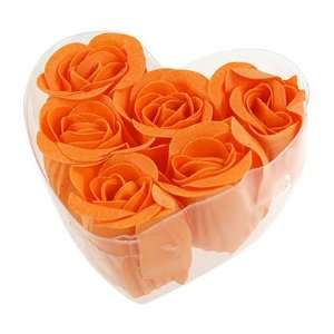   Rose Flower Scented Bath Soap Petals Orange w Heart Shape Box: Beauty