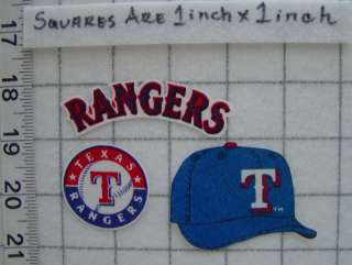 TEXAS RANGERS MLB 3pc Iron On Fabric Appliques No Sew  