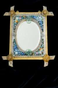   Victorian Large Micro Mosaic Glass Flower Floral Bevelled Wall Mirror
