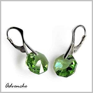 Green Silver 925 Earrings Octagon * UK * made with SWAROVSKI ELEMENTS 