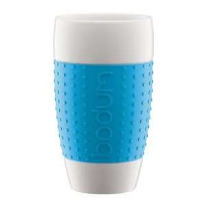 Bodum 17 ounce Pavina Porcelain Cups with Silicone Grip, Blue, Set of 